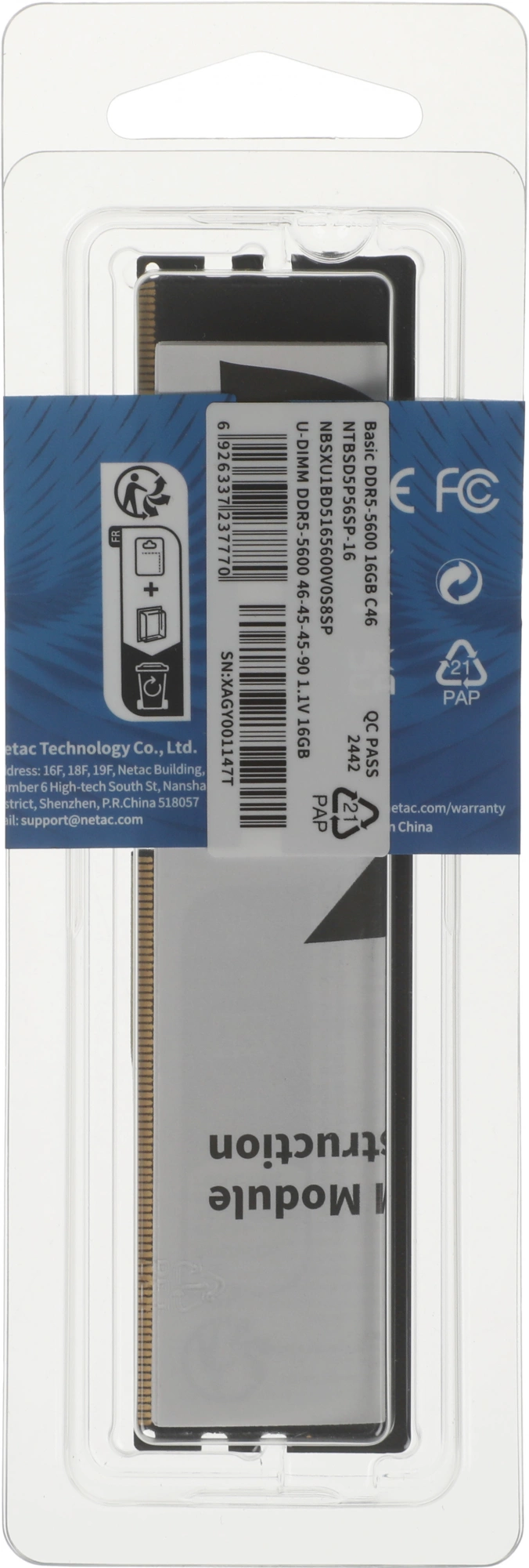 Netac DDR5 DIMM 16GB 5600MHz NTBSD5P56SP-16