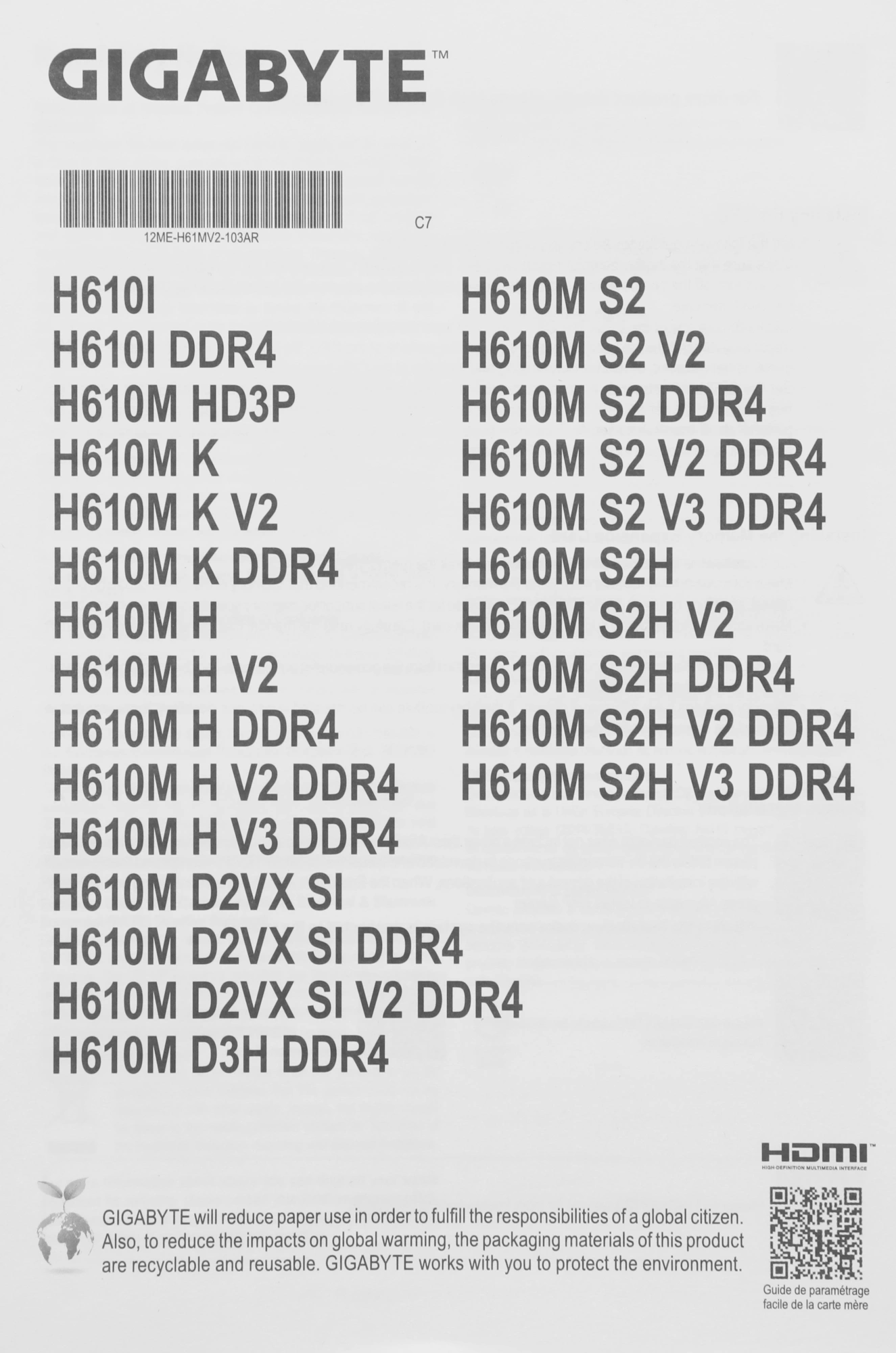 GIGABYTE H610M H V3 DDR4