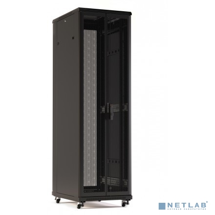 Hyperline TTR-4262-DD-RAL9005 шкаф напольный 19-дюймовый, 42U, 2055x600x1200 мм (ВхШхГ), передняя и задняя распашные перфорированные двери (75%), ручка с замком, цвет черный (RAL 9005) (разобранный)