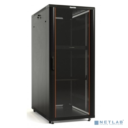 Hyperline TTB-4788-AS-RAL9004 шкаф напольный 19-дюймовый, 47U, 2277x800x800 мм (ВхШхГ), передняя стеклянная дверь со стальными перфорированными боковинами, задняя дверь сплошная, ручка с замком, крыша