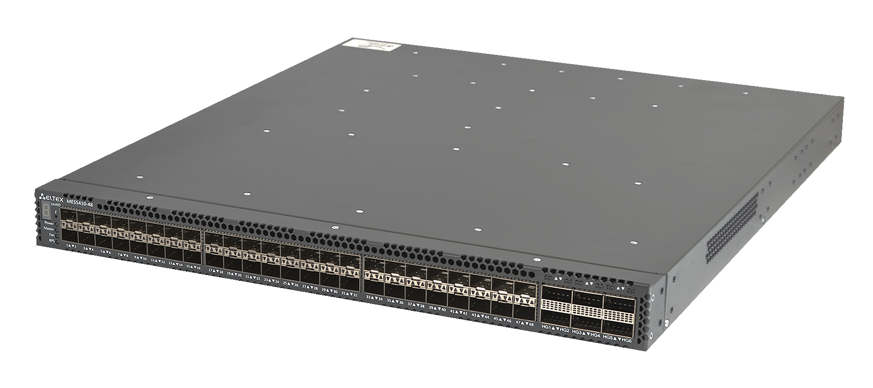 ELTEX MES5410-48 Ethernet-коммутатор , 48x1000BASE-X(SFP)/10GBASE-R (SFP+)/25GBASE-R(SFP28),6x40GBASE-R (QSFP+) /100GBASE-R (QSFP28), L3, 2 слота для модулей питания ELTEX MES5410-48 Ethernet-коммутатор , 48x1000BASE-X(SFP)/10GBASE-R (SFP+)/25GBASE-R(SFP28),6x40GBASE-R (QSFP+) /100GBASE-R (QSFP28), L3, 2 слота для модулей питания