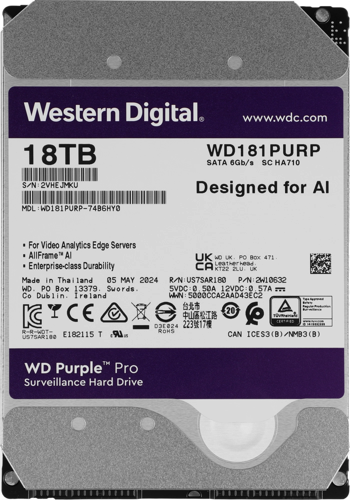 18TB WD Purple Pro (WD181PURP) {Serial ATA III, 7200- rpm, 512Mb, 3.5"} 18TB WD Purple Pro (WD181PURP) {Serial ATA III, 7200- rpm, 512Mb, 3.5"}