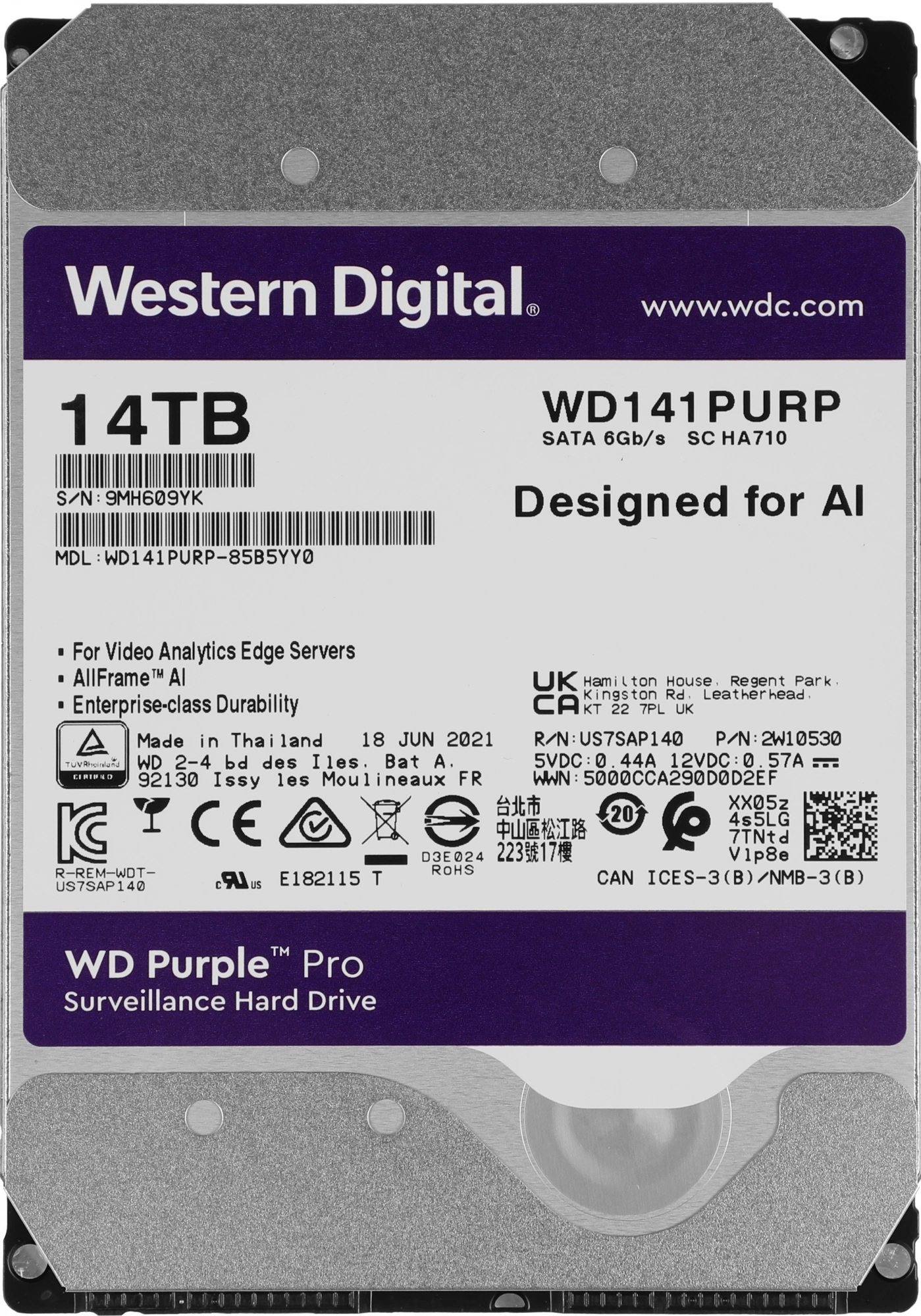 14TB WD Purple Pro (WD141PURP) {Serial ATA III, 7200- rpm, 512Mb, 3.5", All Frame AI} 14TB WD Purple Pro (WD141PURP) {Serial ATA III, 7200- rpm, 512Mb, 3.5", All Frame AI}