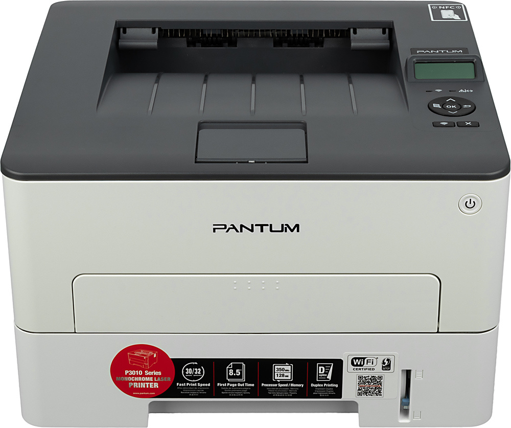 Pantum P3010DW Принтер, Mono Laser, дуплекс, A4, 30стр/мин, 1200 х 1200dpi, 128Mb, USB, RJ45, Wi-Fi, NFC, серый корпус