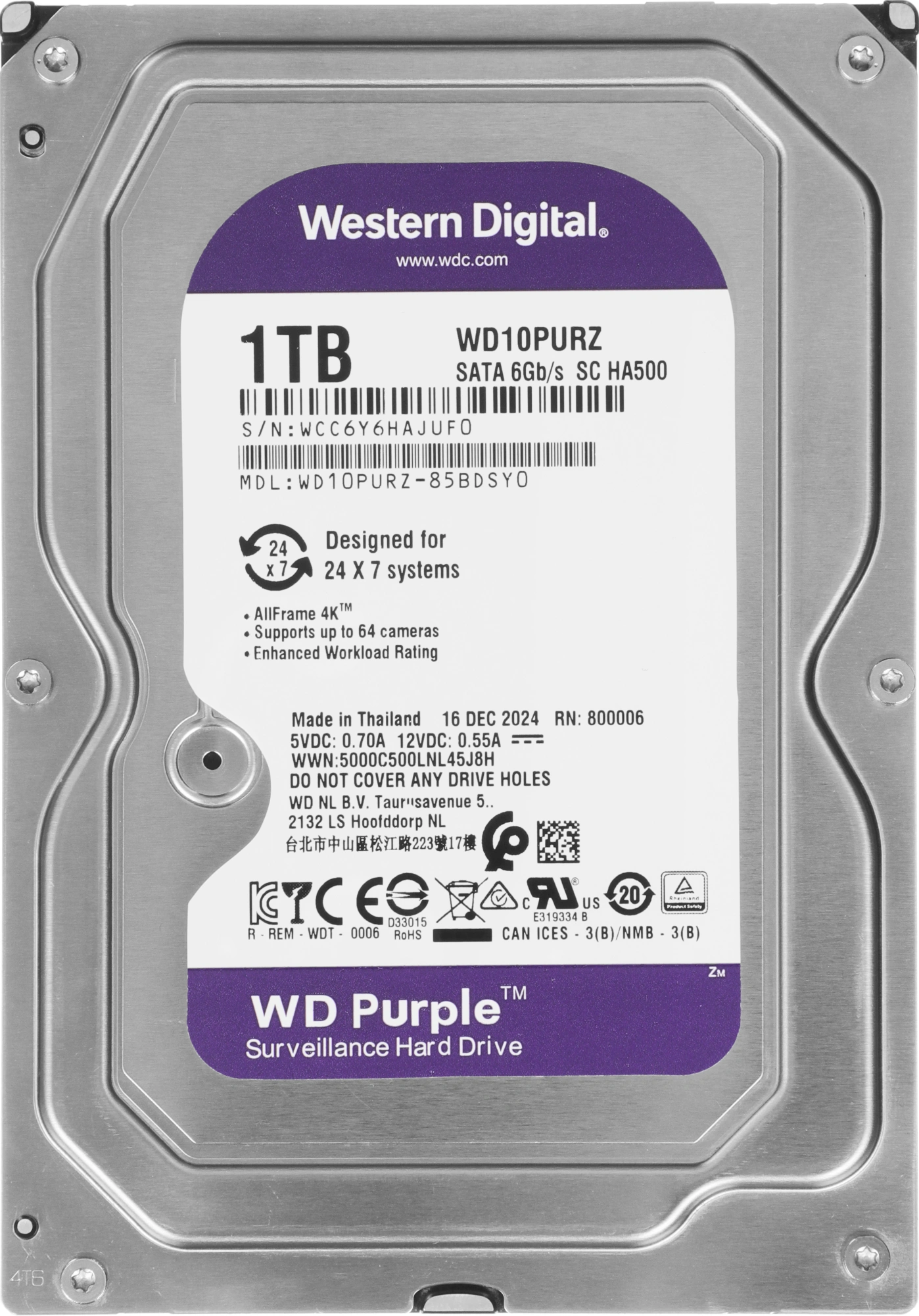 1TB WD Purple (WD10PURZ) {Serial ATA III, 5400- rpm, 64Mb, 3.5"}