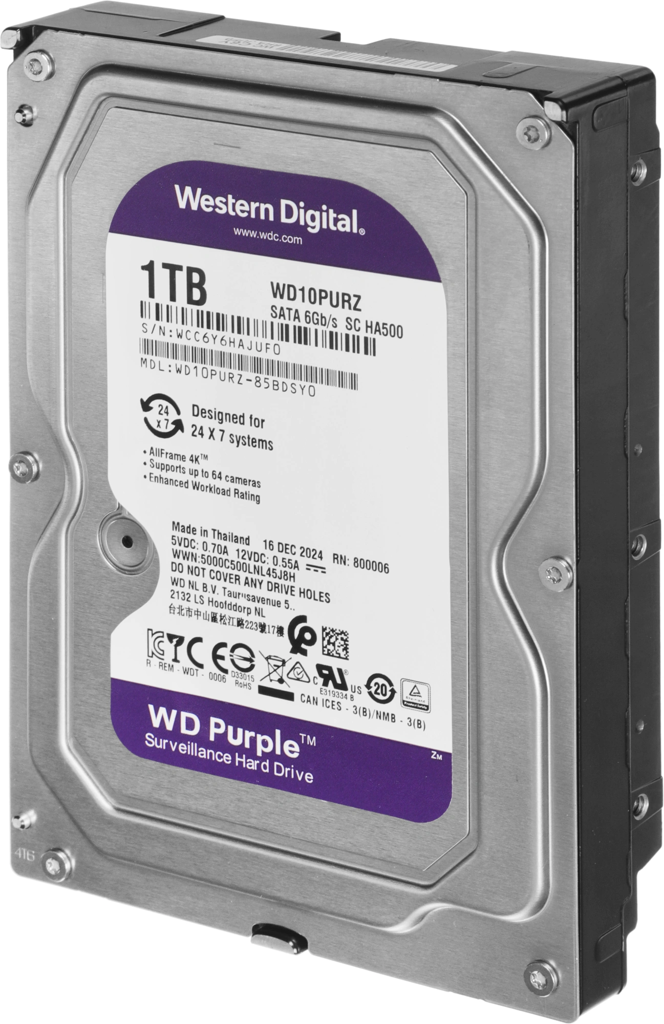1TB WD Purple (WD10PURZ) {Serial ATA III, 5400- rpm, 64Mb, 3.5"}