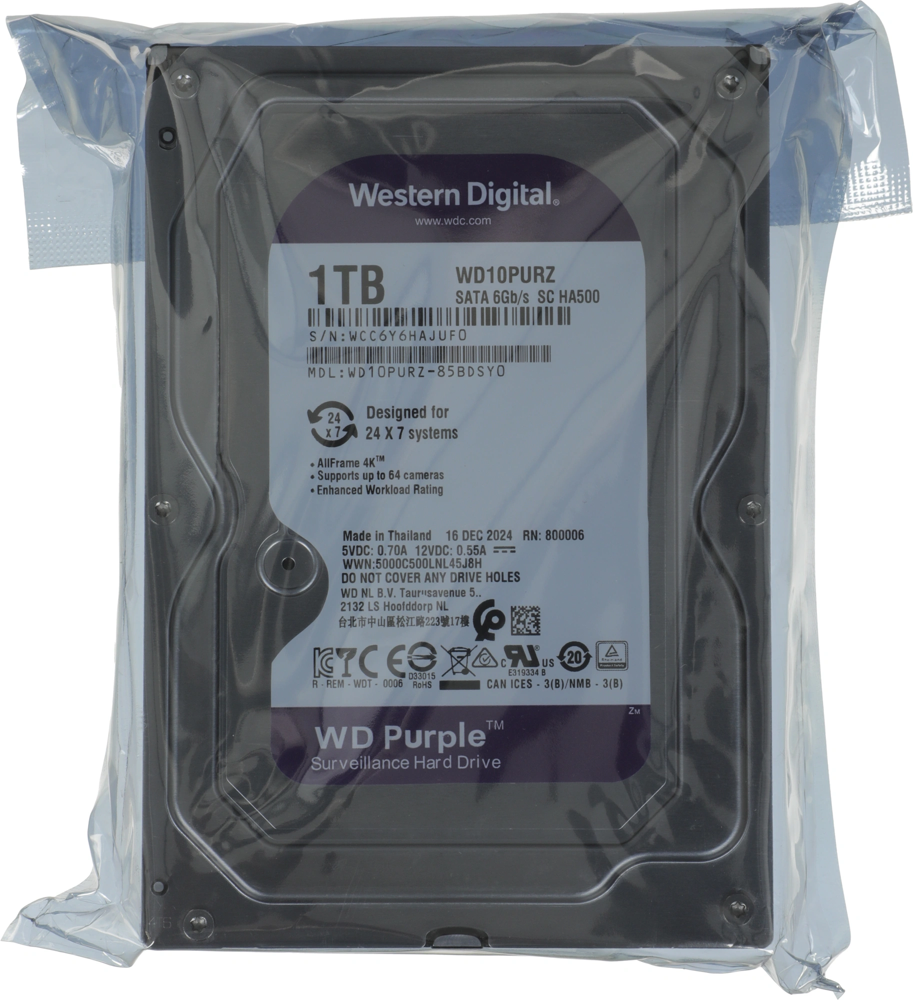 1TB WD Purple (WD10PURZ) {Serial ATA III, 5400- rpm, 64Mb, 3.5"}