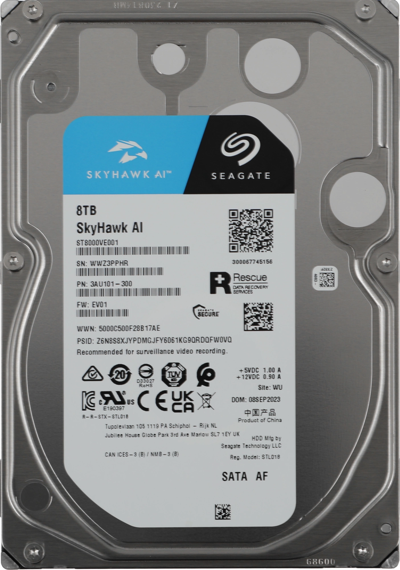 8TB Seagate SkyHawkAl (ST8000VE001) {SATA 6 Гбит/с, 7200 rpm, 256 mb buffer, для видеонаблюдения}