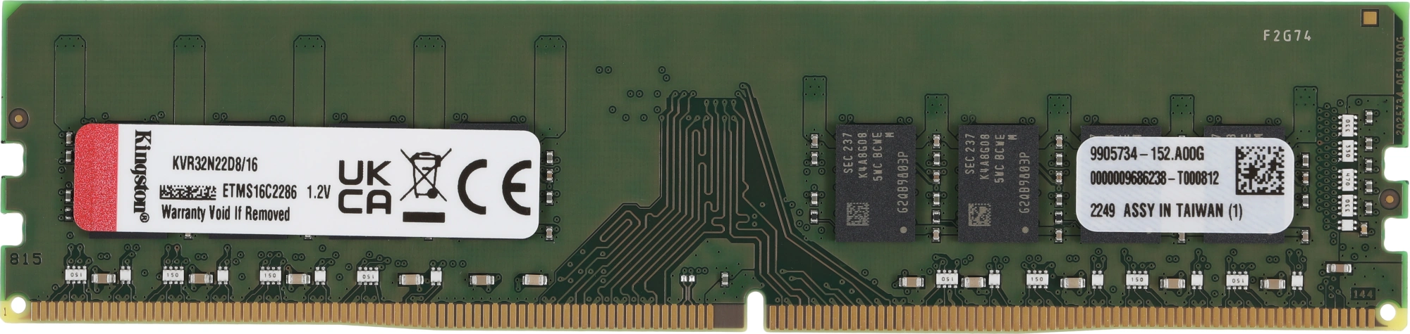 Kingston DDR4 DIMM 16GB KVR32N22D8/16 PC4-25600, 3200MHz, CL22