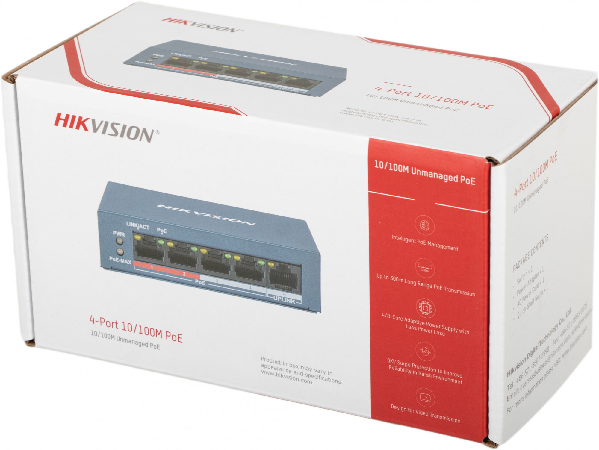 HIKVISION DS-3E0105P-E/M(B) 4 RJ45 100M PoE с грозозащитой 6кВ