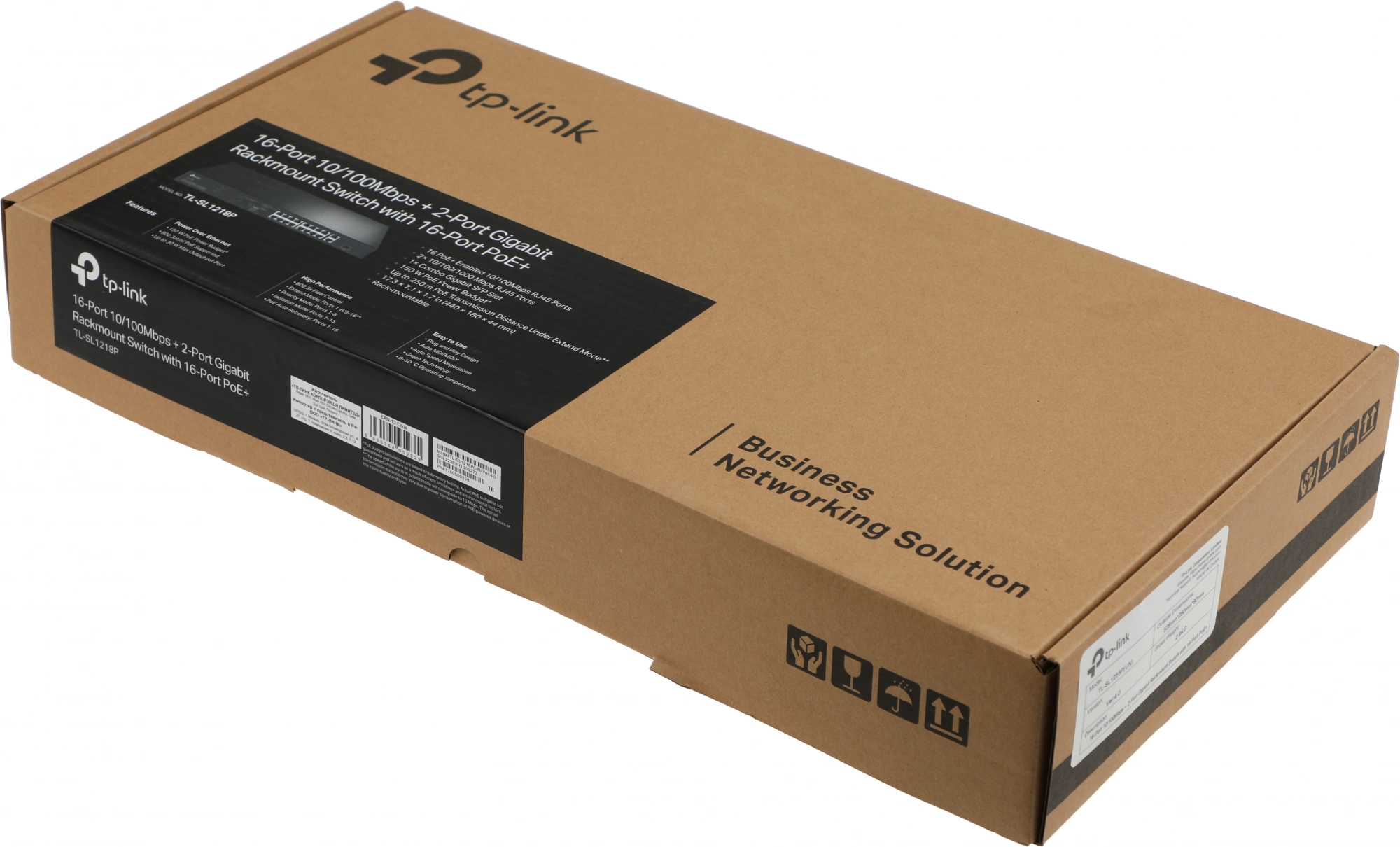 TP-Link TL-SL1218P Коммутатор с 16 портами PoE+ 10/100 Мбит/с, гигабитным портом RJ45 и комбинированным портом RJ45/SFP