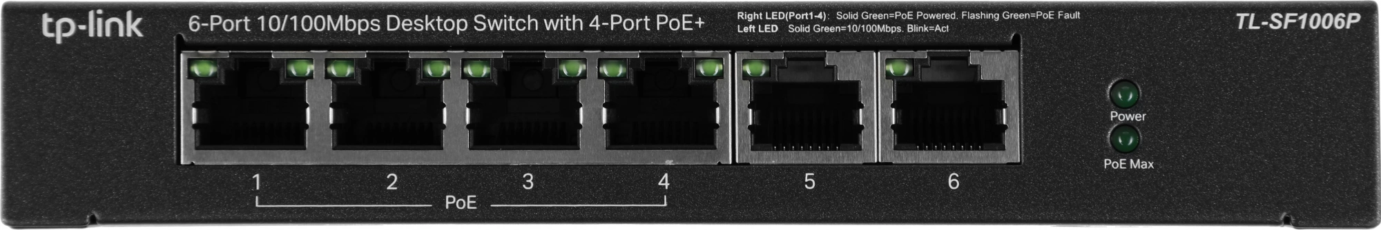 TP-Link TL-SF1006P Настольный коммутатор с 6 портами 10/100 Мбит/с (4 порта PoE+)
