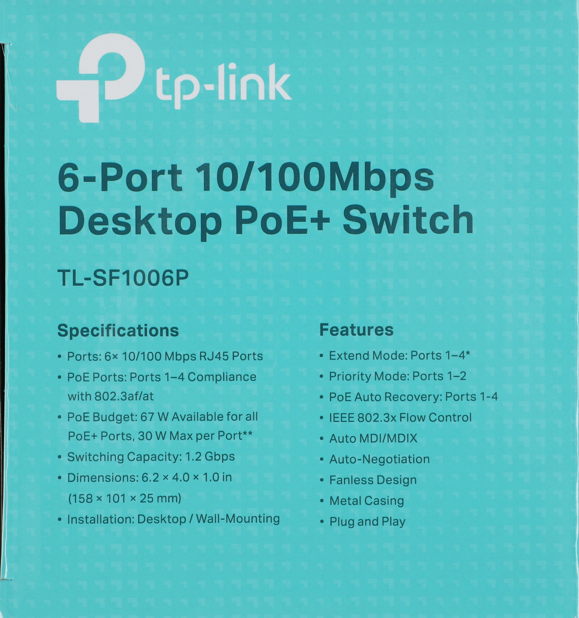 TP-Link TL-SF1006P Настольный коммутатор с 6 портами 10/100 Мбит/с (4 порта PoE+)