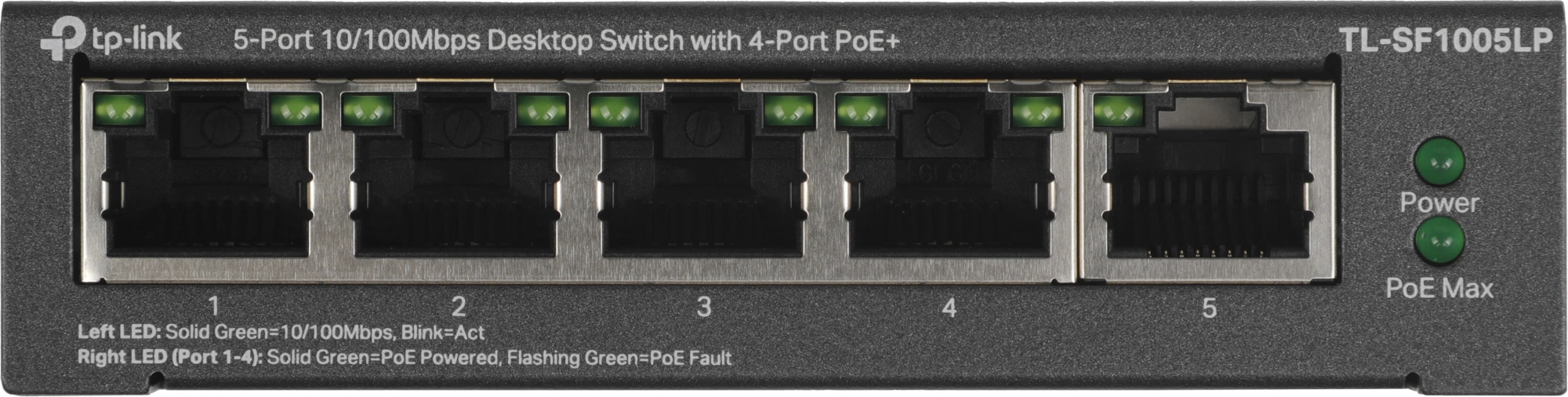 TP-Link TL-SF1005LP Настольный коммутатор с 5 портами 10/100 Мбит/с (4 порта PoE+)