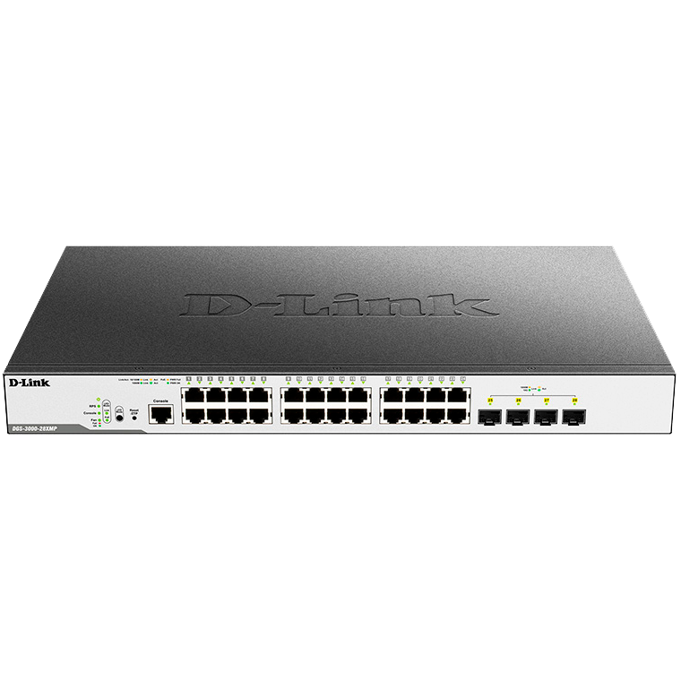 D-Link DGS-3000-28XMP/B1A Управляемый L2 коммутатор с 24 портами 10/100/1000Base-T и 4 портами 10GBase-X SFP+ (24 порта PoE 802.3af/at, PoE-бюджет 370 Вт) D-Link DGS-3000-28XMP/B1A Управляемый L2 коммутатор с 24 портами 10/100/1000Base-T и 4 портами 10GBase-X SFP+ (24 порта PoE 802.3af/at, PoE-бюджет 370 Вт)