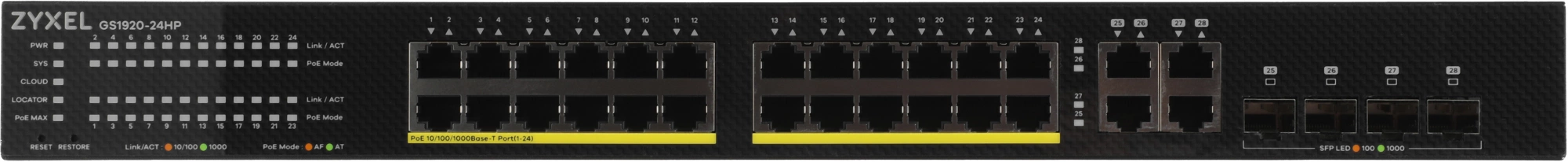 ZYXEL GS192024HPV2-EU0101F Гибридный Smart PoE+ коммутатор NebulaFlex GS1920-24HPv2, 24xGE PoE+, 4xCombo (SFP/RJ-45), бюджет PoE 375 Вт, автономное/облачное управление ZYXEL GS192024HPV2-EU0101F Гибридный Smart PoE+ коммутатор NebulaFlex GS1920-24HPv2, 24xGE PoE+, 4xCombo (SFP/RJ-45), бюджет PoE 375 Вт, автономное/облачное управление