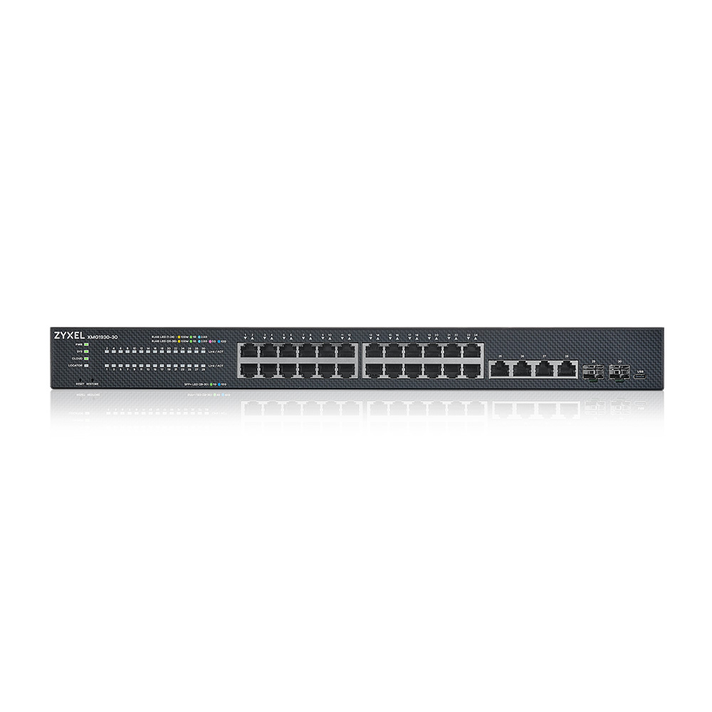 Коммутатор/ Zyxel NebulaFlex XMG1930-30 Hybrid Smart L2+ Switch, rack 19&quot;, 24xRJ-45: 1/2.5G, 4xRJ-45: 1/2.5/5/10G, 2xSFP+, standalone/cloud management