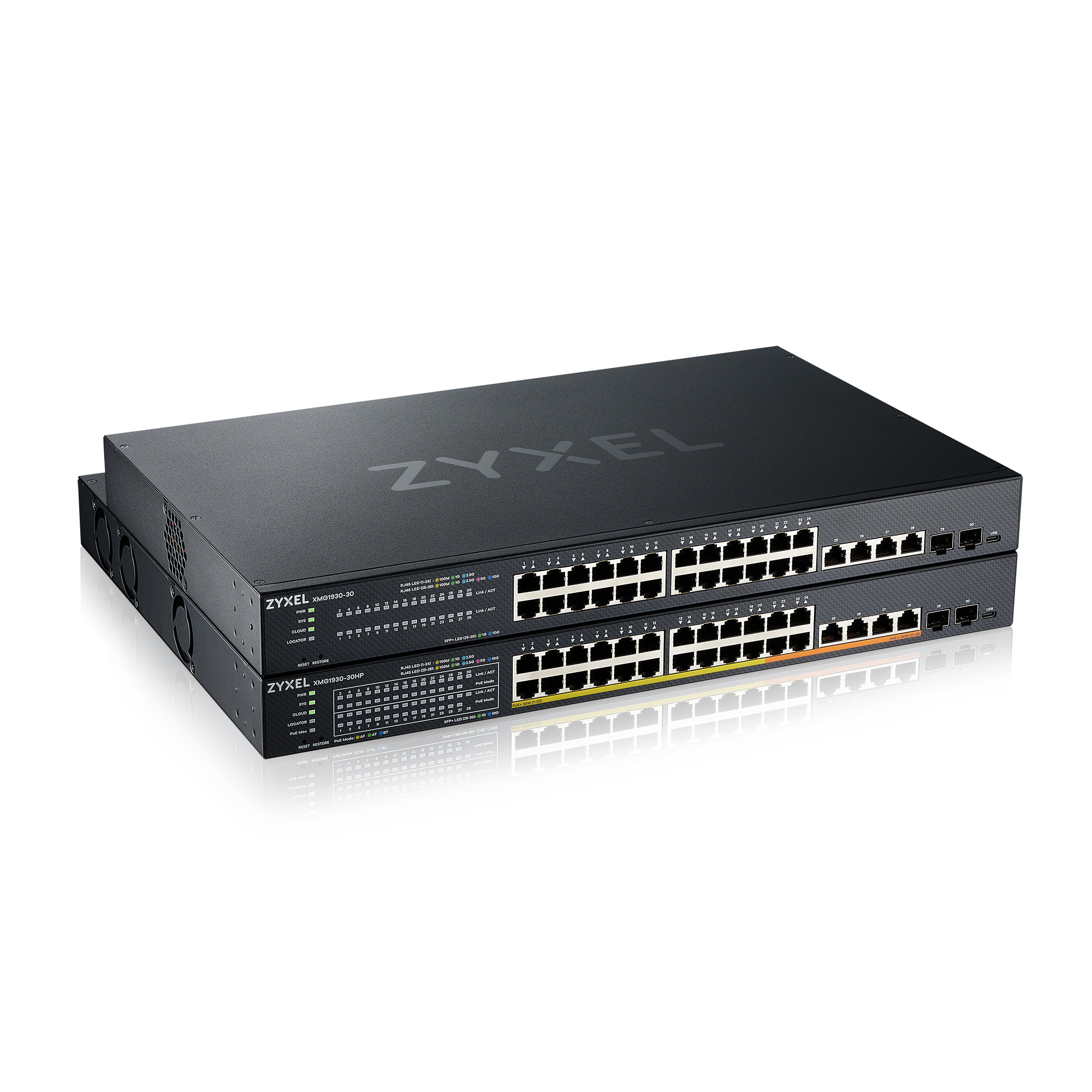 Коммутатор/ Zyxel NebulaFlex XMG1930-30 Hybrid Smart L2+ Switch, rack 19&quot;, 24xRJ-45: 1/2.5G, 4xRJ-45: 1/2.5/5/10G, 2xSFP+, standalone/cloud management