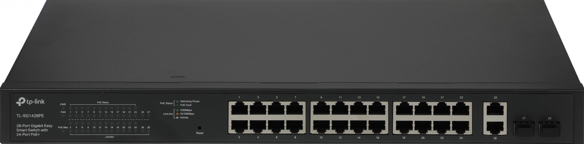 TP-Link TL-SG1428PE Коммутатор Easy Smart с 26 гигабитными портами RJ45 (24 порта PoE+) и 2 портами SFP