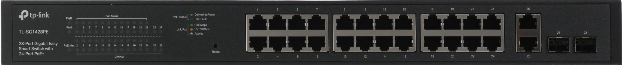 TP-Link TL-SG1428PE Коммутатор Easy Smart с 26 гигабитными портами RJ45 (24 порта PoE+) и 2 портами SFP
