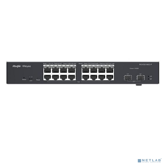 Ruiji RG-ES218GC-P 16 портов Gigabit Ethernet, коммутатор с облачным управлением 16 портов PoE/PoE+, 2 SFP, 240W PoE, 19 дюймов