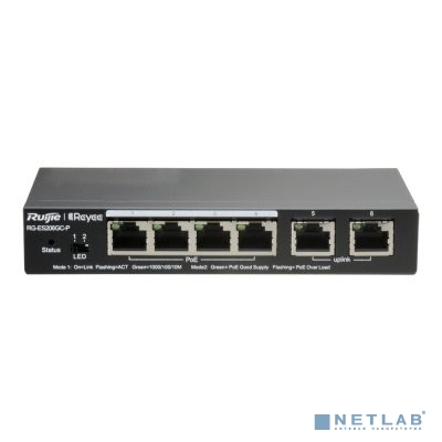 Ruiji RG-ES206GC-P 6 портов Gigabit Ethernet, коммутатор с облачным управлением 4 PoE/PoE+ порта, 54W