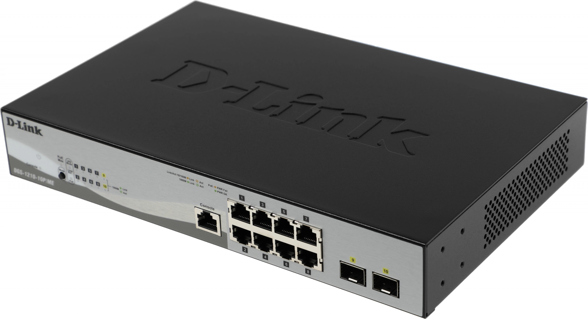D-Link DGS-1210-10P/ME/B1A Управляемый L2 коммутатор с 8 портами 10/100/1000Base-T и 2 портами 1000Base-X SFP (8 портов PoE 802.3af/at, PoE-бюджет 78 Вт)