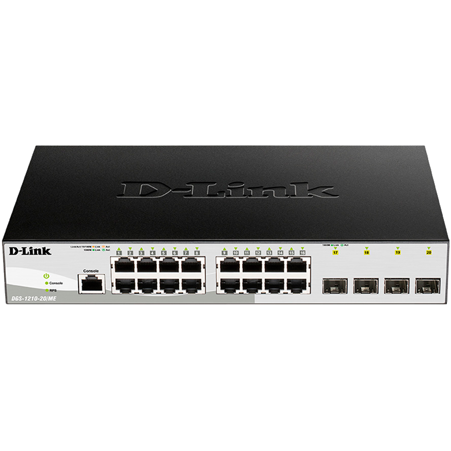 D-Link DGS-1210-20/ME/B1A Управляемый L2 коммутатор с 16 портами 10/100/1000Base-T и 4 портами 1000Base-X SFP
