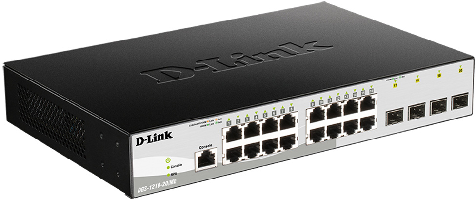 D-Link DGS-1210-20/ME/B1A Управляемый L2 коммутатор с 16 портами 10/100/1000Base-T и 4 портами 1000Base-X SFP