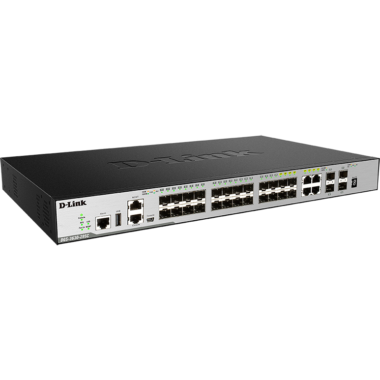 D-Link DGS-3630-28SC/A2ASI PROJ Управляемый L3 коммутатор, стек, 20x1000Base-X SFP, 4x10GBase-X SFP+, 4xCombo 1000Base-T/SFP, ПО SI