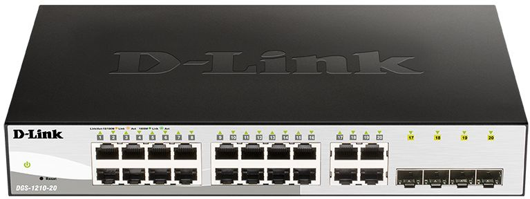 D-Link DGS-1210-20/FL1A Управляемый L2 коммутатор с 16 портами 10/100/1000Base-T и 4 комбо-портами 100/1000Base-T/SFP