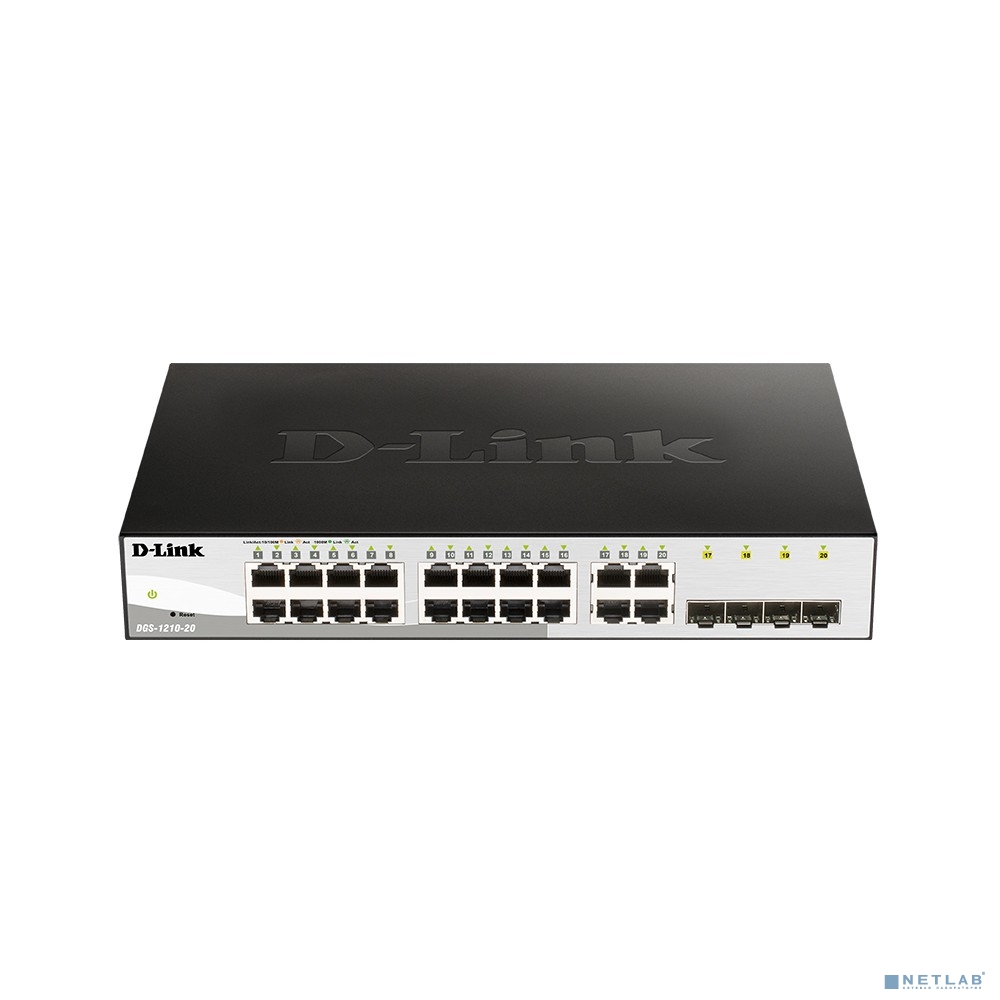 D-Link DGS-1210-20/FL1A Управляемый L2 коммутатор с 16 портами 10/100/1000Base-T и 4 комбо-портами 100/1000Base-T/SFP