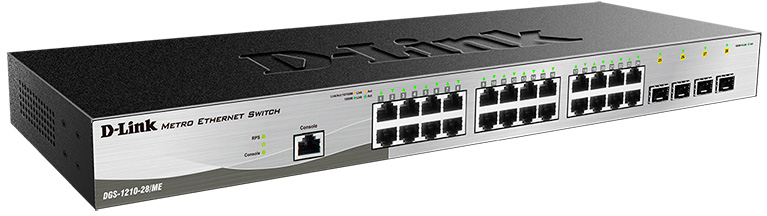 D-Link DGS-1210-28/ME/B2A Управляемый L2 коммутатор, 24x1000Base-T, 4x1000Base-X SFP, AC 220В/DC 12В(с возможностью мониторинга статуса питания коммутатора)