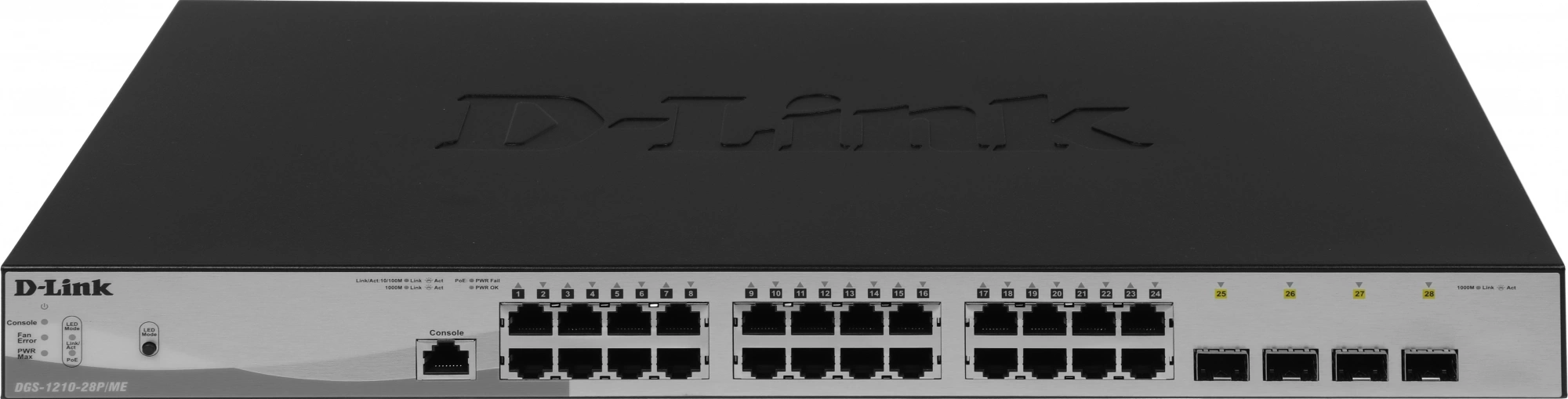 D-Link DGS-1210-28P/ME/B2A Управляемый L2 коммутатор с 24 портами 10/100/1000Base-T и 4 портами 1000Base-X SFP (24 порта PoE 802.3af/at, PoE-бюджет 193 Вт)