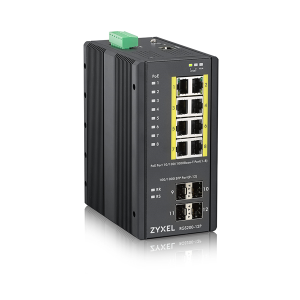 ZYXEL RGS200-12P-ZZ0101F Промышленный L2 PoE+ коммутатор RGS200-12P, 8xGE PoE+, 4xSFP, крепление на стену/DIN-рейку, IP30, два источника питания DC, бюджет PoE 240 Вт ZYXEL RGS200-12P-ZZ0101F Промышленный L2 PoE+ коммутатор RGS200-12P, 8xGE PoE+, 4xSFP, крепление на стену/DIN-рейку, IP30, два источника питания DC, бюджет PoE 240 Вт