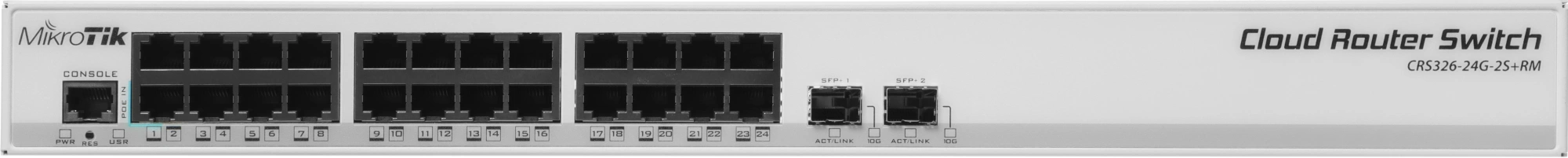 MikroTik CRS326-24G-2S+RM Коммутатор Cloud Router Switch 326-24G-2S+RM with RouterOS L5, 1U rackmount enclosure