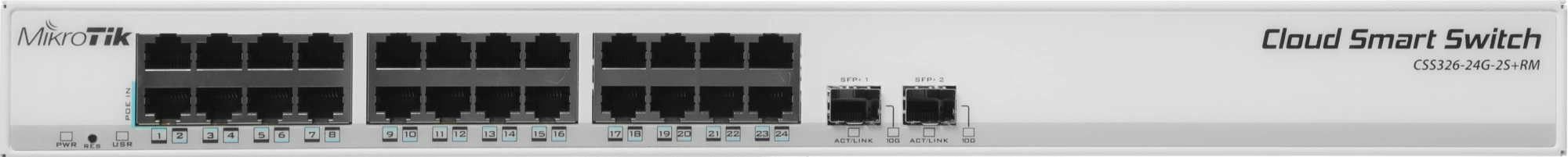 MikroTik CSS326-24G-2S+RM Коммутатор управляемый, L2 24х Gigabit RJ45, 2х SFP+