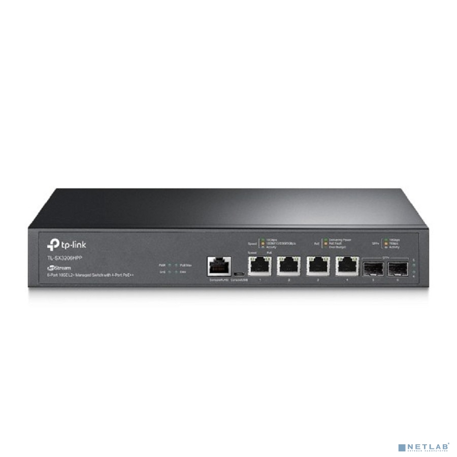 TP-Link TL-SX3206HPP Управляемый коммутатор JetStream уровня 2+ c 4 портами PoE++ 10 Гбит/с и 2 портами SFP+ TP-Link TL-SX3206HPP Управляемый коммутатор JetStream уровня 2+ c 4 портами PoE++ 10 Гбит/с и 2 портами SFP+