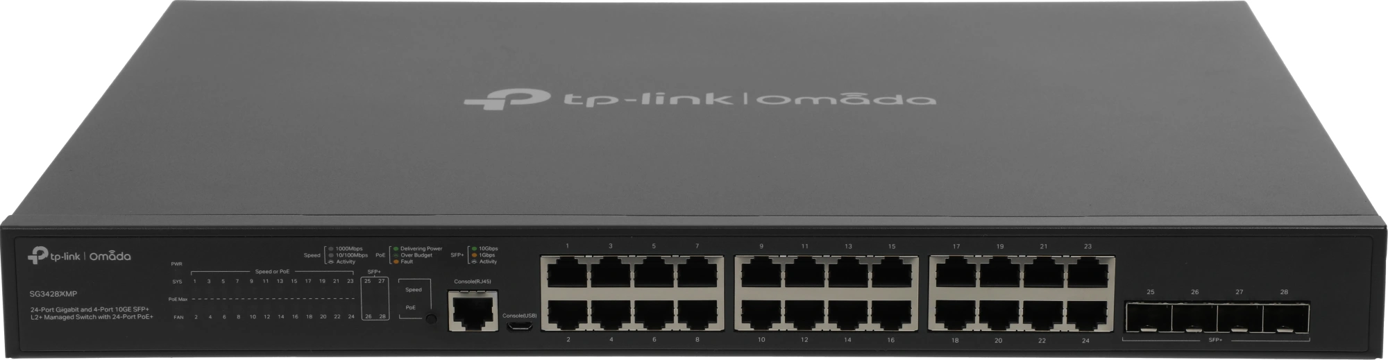 TP-Link TL-SG3428XMP Управляемый коммутатор JetStream уровня 2+ с 24 гигабитными портами RJ45 и 4 портами SFP+