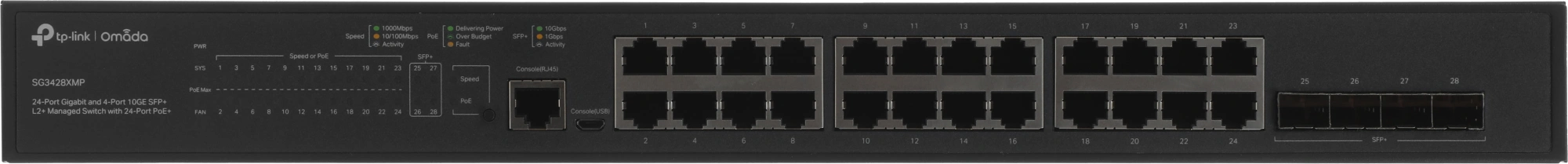 TP-Link TL-SG3428XMP Управляемый коммутатор JetStream уровня 2+ с 24 гигабитными портами RJ45 и 4 портами SFP+