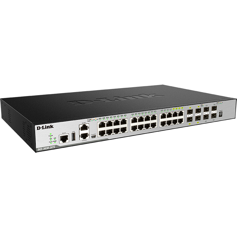 D-Link DGS-3630-28TC/A2ASI PROJ Управляемый L3 коммутатор, стек, 20x1000Base-T, 4x10GBase-X SFP+, 4xCombo 1000Base-T/SFP, ПО SI