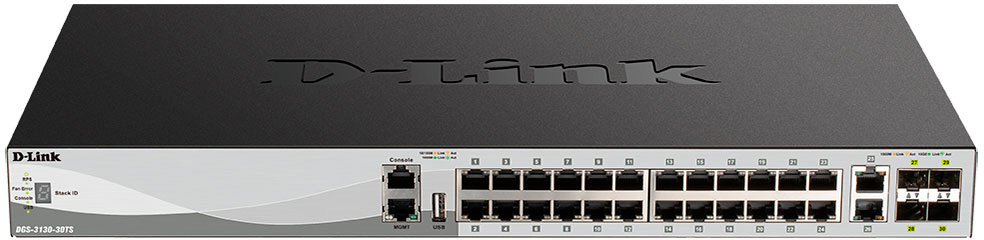 D-Link DGS-3130-30TS/B1A PROJ Управляемый L3 стекируемый коммутатор с 24 портами 10/100/1000Base-T, 2 портами 10GBase-T и 4 портами 10GBase-X SFP+ D-Link DGS-3130-30TS/B1A PROJ Управляемый L3 стекируемый коммутатор с 24 портами 10/100/1000Base-T, 2 портами 10GBase-T и 4 портами 10GBase-X SFP+