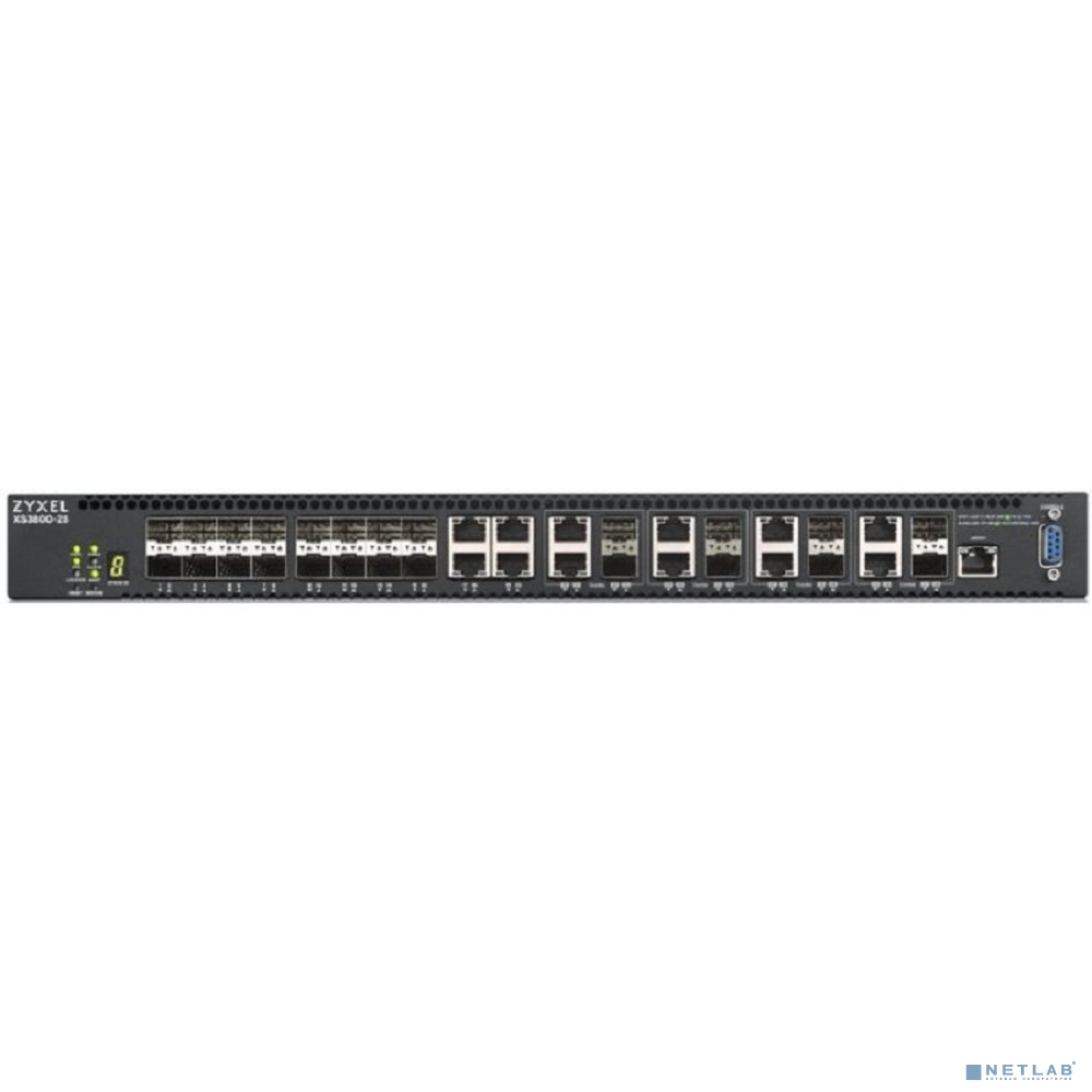 ZYXEL XS3800-28-ZZ0101F L2+ коммутатор Zyxel XS3800-28, 4xRJ-45: 1/2,5/5/10G, 8xCombo (SFP: 1/10G, RJ-45: 1/2,5/5/10G), 16xSFP+, 2 источника питания AC