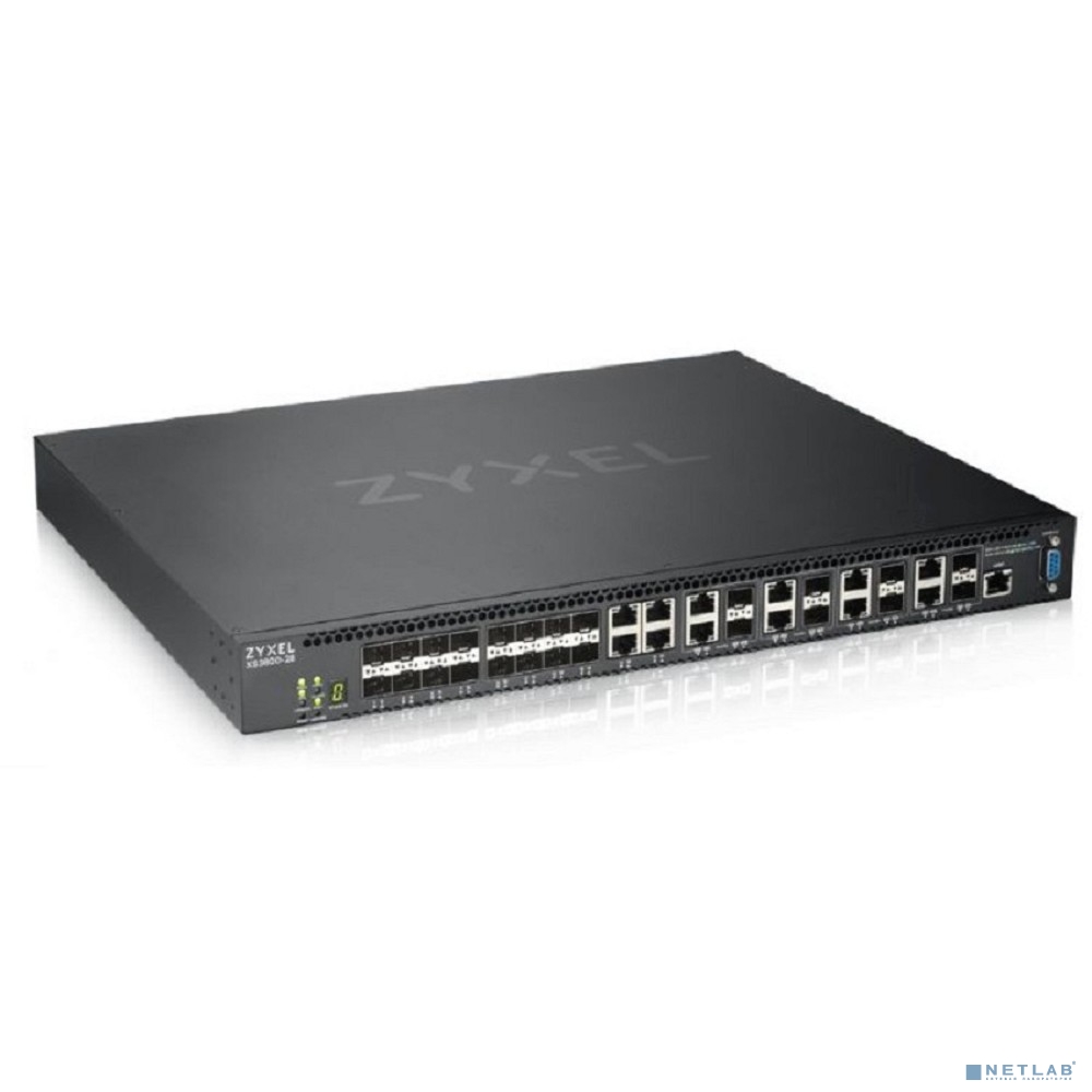 ZYXEL XS3800-28-ZZ0101F L2+ коммутатор Zyxel XS3800-28, 4xRJ-45: 1/2,5/5/10G, 8xCombo (SFP: 1/10G, RJ-45: 1/2,5/5/10G), 16xSFP+, 2 источника питания AC