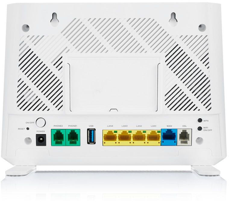 ZYXEL DX3301-T0-EU01V1F Wi-Fi роутер VDSL2/ADSL2+, 2xWAN (GE RJ-45 и RJ-11), Annex A, profile 35b, 802.11a/b/g/n/ac/ax (600+1200 Мбит/с), EasyMesh, 4xLAN GE, 2xFXS, 1xUSB2.0