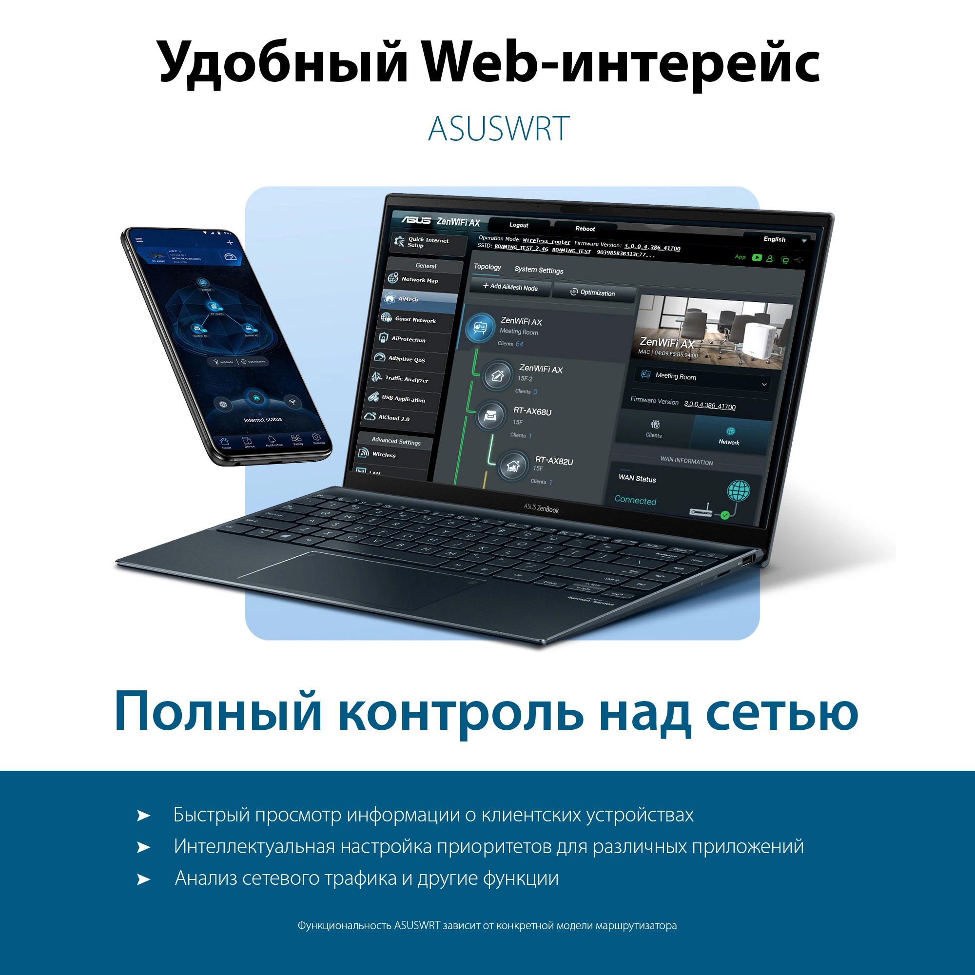 ASUS RT-AX58U Роутер беспроводной4 LAN, 1000 Мбит/с, 4 (802.11n), 5 (802.11ac), 6 (802.11ax), 1 x USB 3.1, 3G, 4G/LTE, IPv6