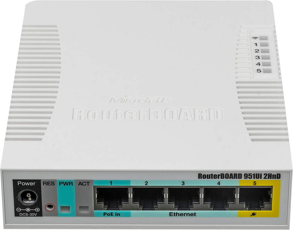 MikroTik RB951Ui-2HnD Беспроводной маршрутизатор  600Mhz CPU, 128MB RAM, 5xLAN, built-in 2.4Ghz 802b/g/n