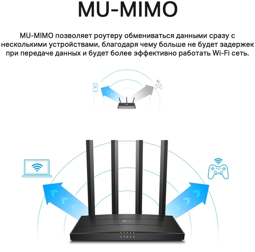 TP-Link Archer C6 Двухдиапазонный гигабитный роутер Wi-Fi AC1200/AC1300 с поддержкой Mesh и MU-MIMO