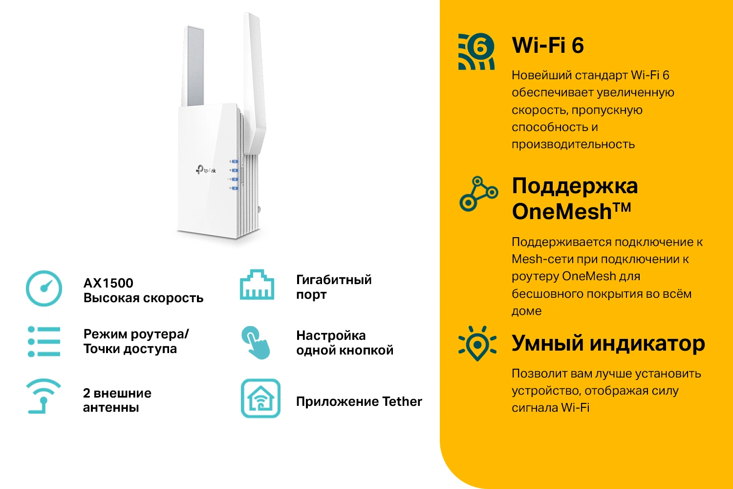 TP-Link RE505X AX1500 Усилитель сигнала Wi-Fi 6