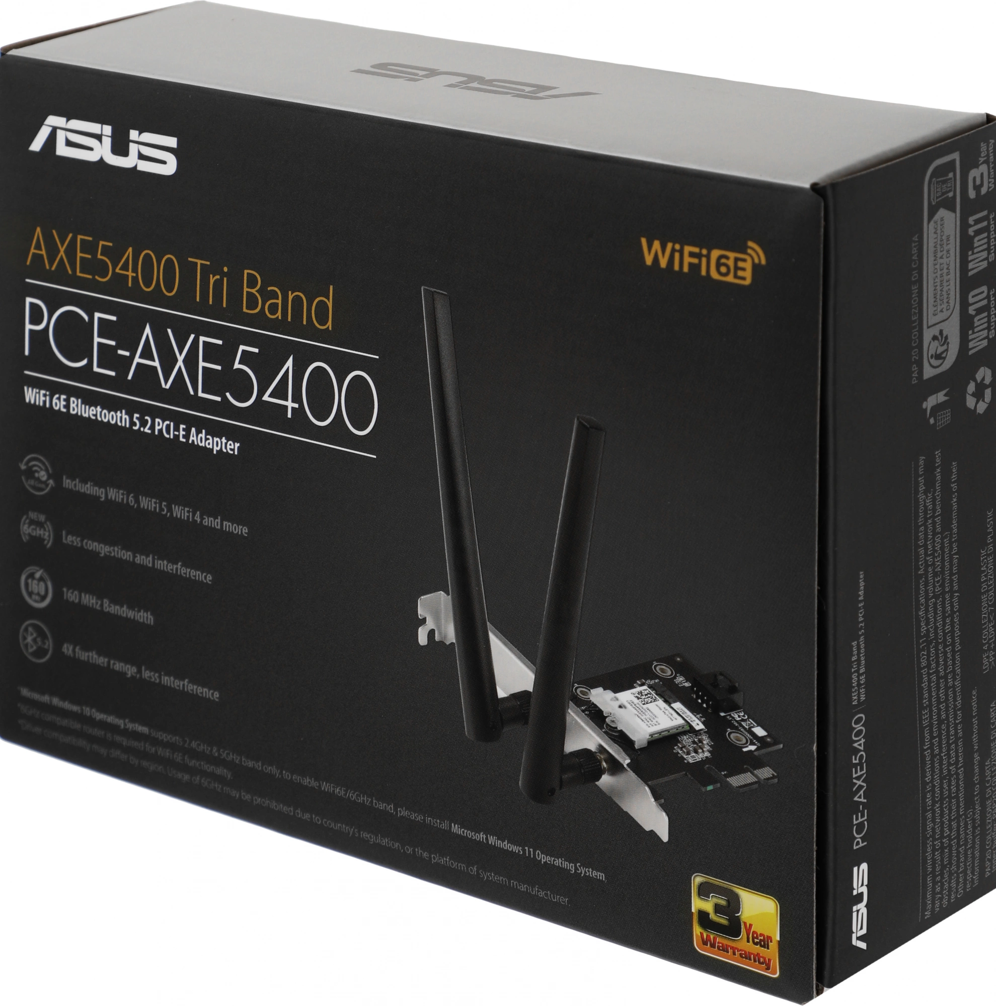 ASUS PCE-AXE5400 Сетевой адаптер WiFi 6E Bluetooth 5.2 2402+2402+574Mbps 6GHz/5GHz/2.4GHz ASUS PCE-AXE5400 Сетевой адаптер WiFi 6E Bluetooth 5.2 2402+2402+574Mbps 6GHz/5GHz/2.4GHz